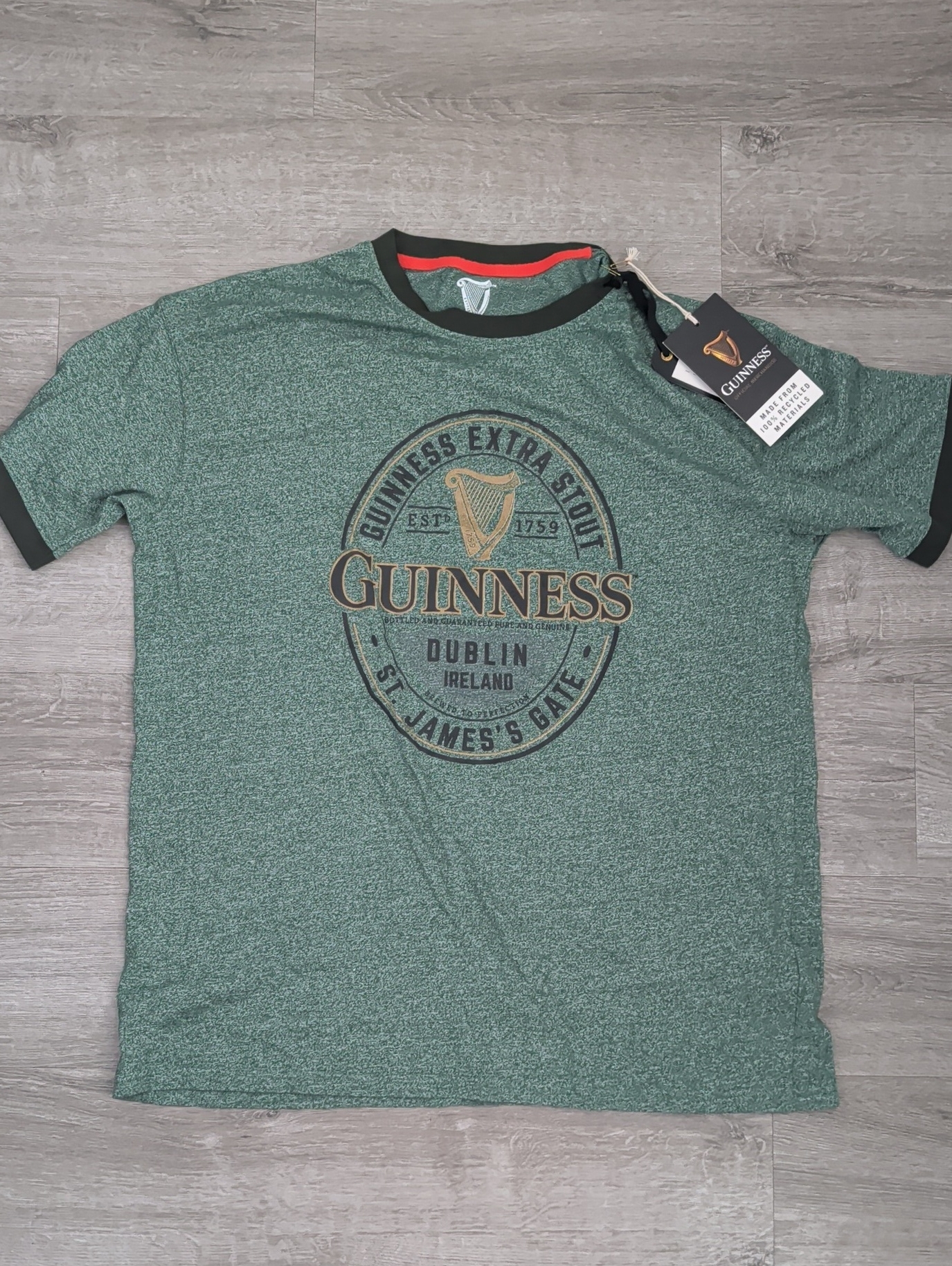 Guinness Green Heather Shortsleeve Logo Tee With Black Trim